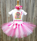 Cute Puppy with Bow Custom Name Personalized Birthday Tutu Outfit Set Dress